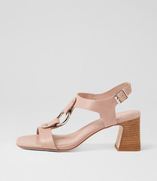 Image of Sandals. Product name - Jam Mushroom Natural Leather Sandals in Mushroom-Natural Heel colour by brand - MIDAS