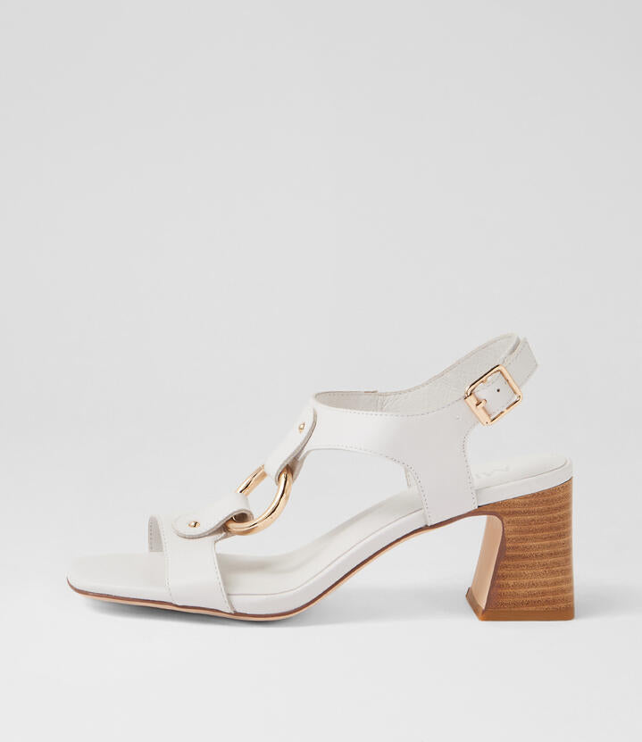 Image of Sandals. Product name - Jam White Natural Leather Sandals in White-Natural Heel colour by brand - MIDAS