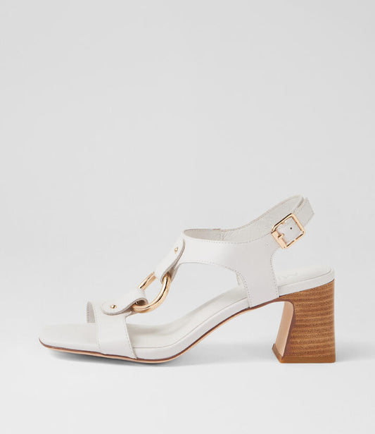Image of Sandals. Product name - Jam White Natural Leather Sandals in White-Natural Heel colour by brand - MIDAS