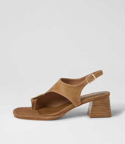 Image of Sandals. Product name - Micaela Tan Natural Suede Sandals in Tan-Natural Heel colour by brand - MOLLINI