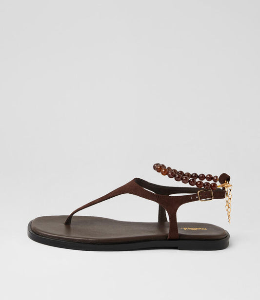 Image of Sandals. Product name - Joanni Dark Choc Suede Sandals in Dk Choc colour by brand - MOLLINI