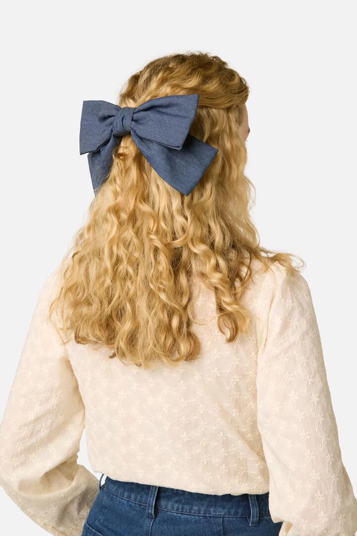 Image of Hair Accessories. Product name - Denim Bow Barrette Hair Clip in Indigo colour by brand - Princess Highway