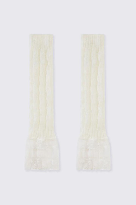 Image of Lingerie. Product name - Lace Bottom Leg Warmers in White colour by brand - Black Friday