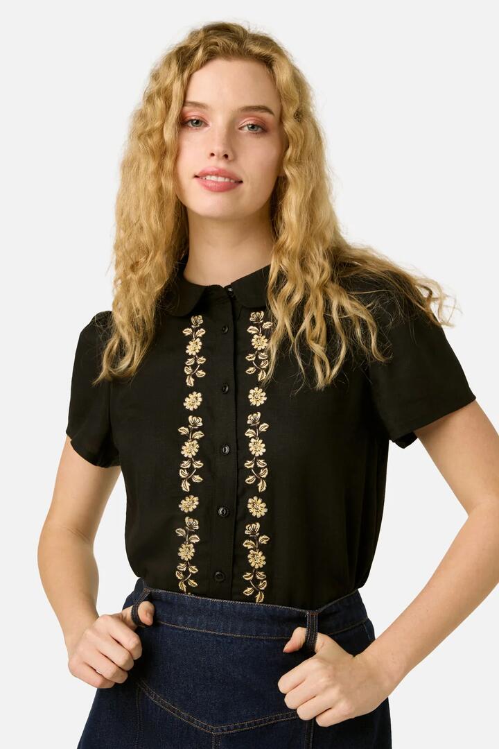 Image of Blouses. Product name - Luxe Fleur Embroidered Blouse in Black colour by brand - Princess Highway