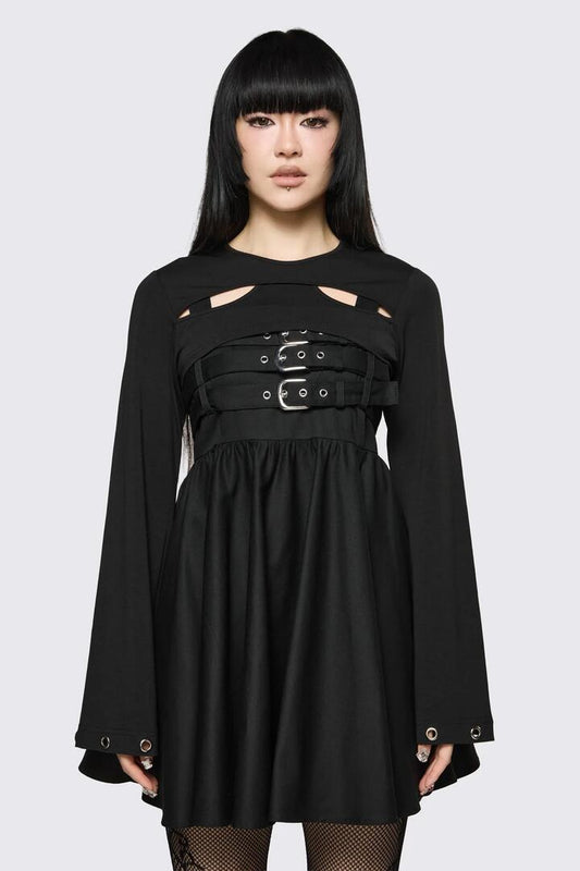 Image of a model wearing Tops. Product name - Cindy Cut Out Sleeves in Black colour by brand - Dangerfield