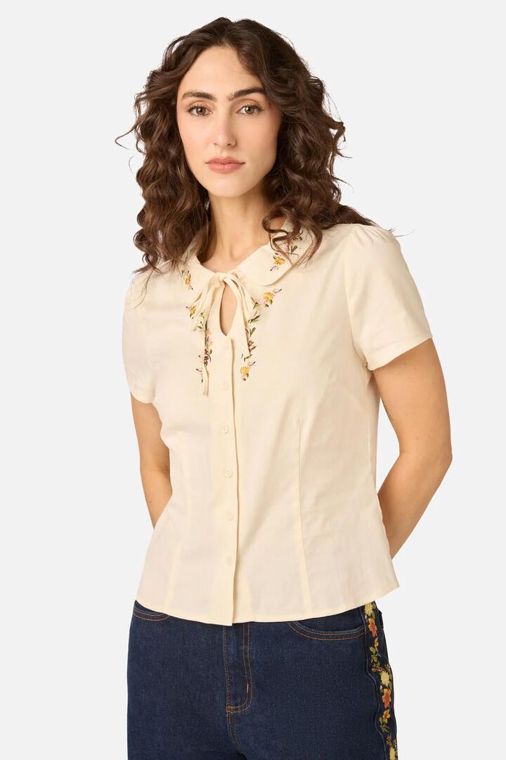 Image of Blouses. Product name - 90'S Posy Embroidered Blouse in Cream colour by brand - Princess Highway