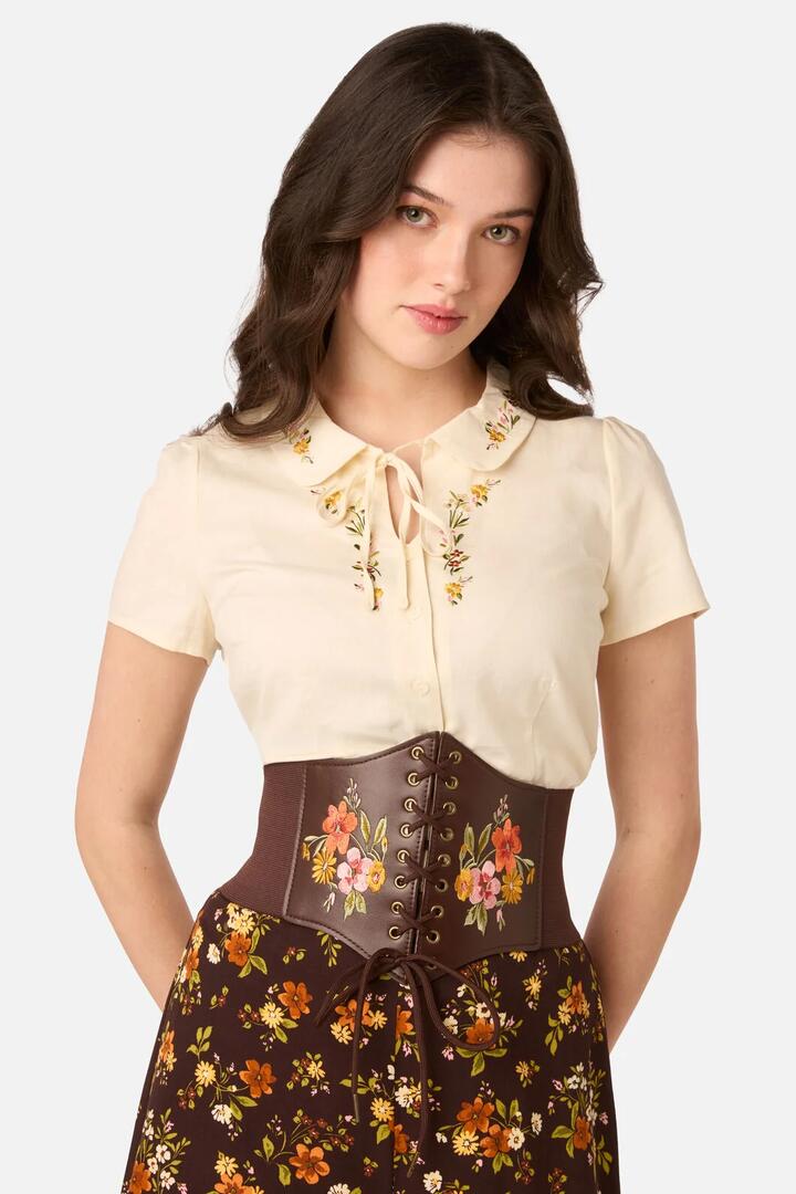 Image of Belts. Product name - Posy Embroidered Waist Belt in Chocolate colour by brand - Princess Highway