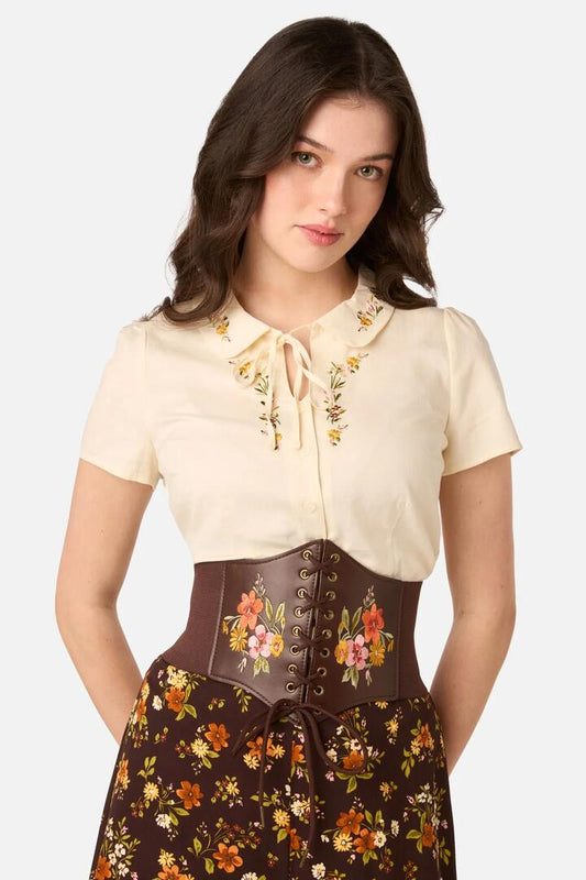 Image of Belts. Product name - Posy Embroidered Waist Belt in Chocolate colour by brand - Princess Highway