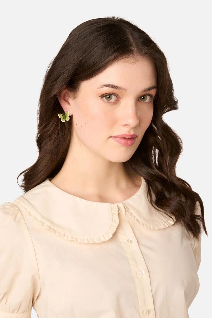 Image of Earrings. Product name - Green Sparkle Butterfly Earrings in Green colour by brand - Princess Highway