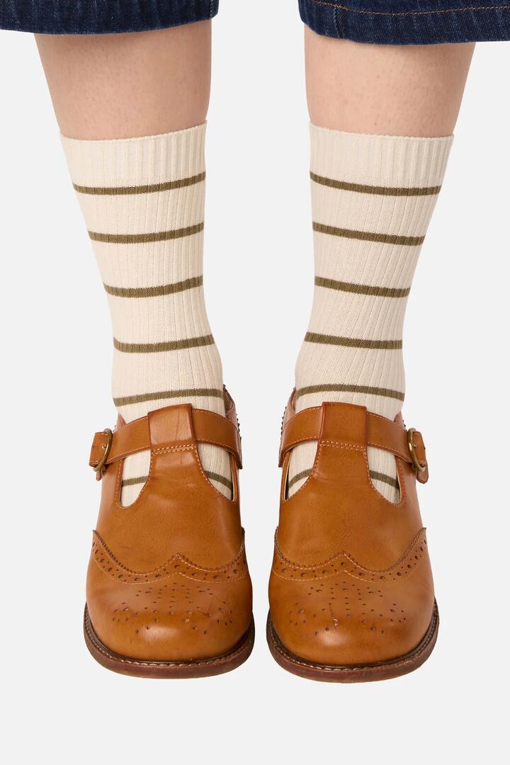 Image of Socks. Product name - Cream Striped Rib Sock in Cream colour by brand - Princess Highway