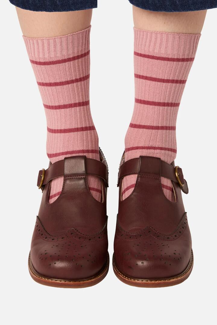 Image of Socks. Product name - Pink Striped Rib Sock in Pink colour by brand - Princess Highway