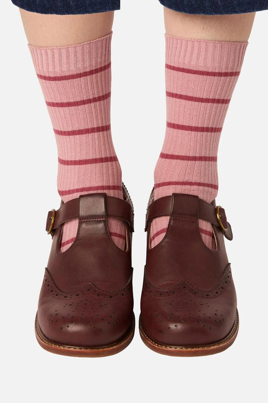 Image of Socks. Product name - Pink Striped Rib Sock in Pink colour by brand - Princess Highway
