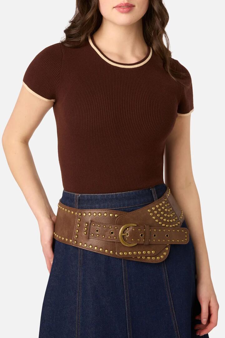 Image of Belts. Product name - Stud Slouchy Waist Belt in Chocolate colour by brand - Princess Highway