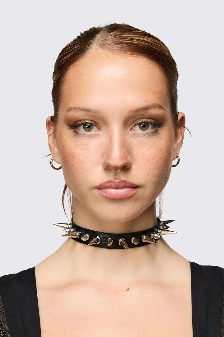 Image of Jewelry. Product name - Mixed Length Spike Choker in Black colour by brand - Dangerfield