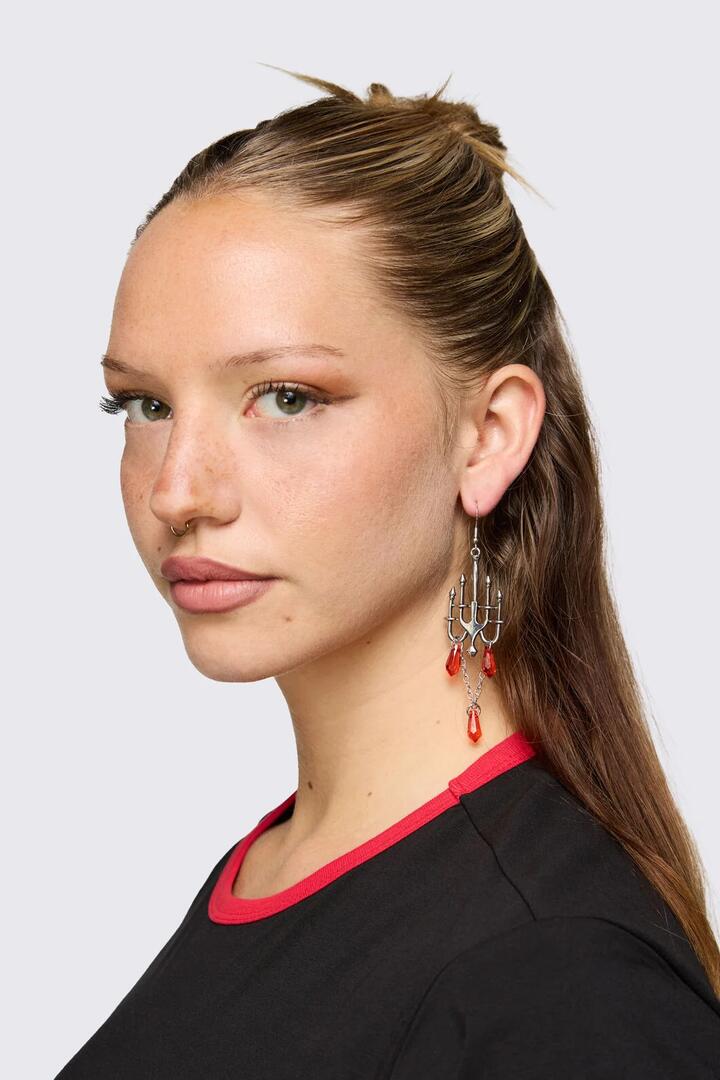 Image of Earrings. Product name - Candelabra Goth Earrings in Silver colour by brand - Dangerfield