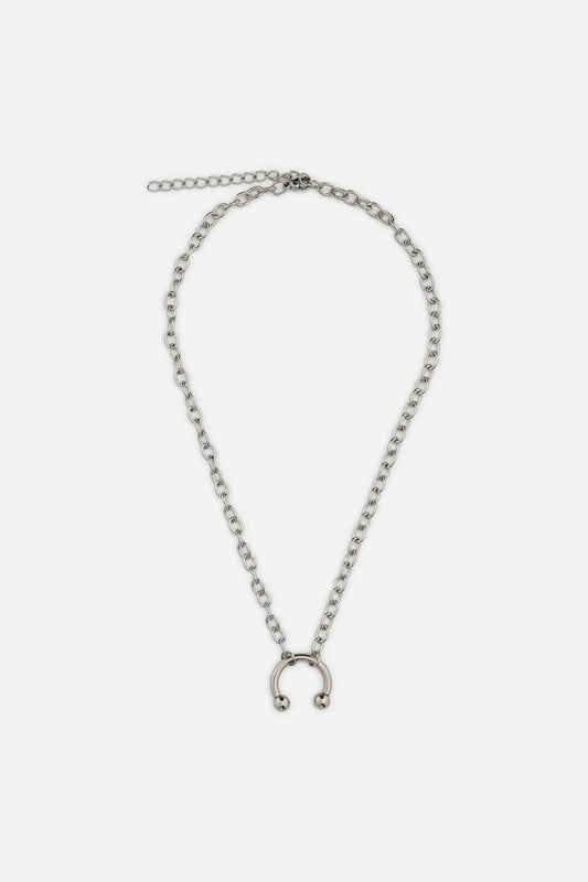 Image of Necklaces. Product name - Circular Barbell Necklace in Silver colour by brand - Dangerfield