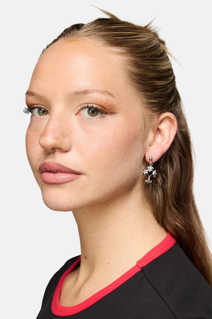 Image of Earrings. Product name - Cross Heart Earrings in Silver colour by brand - Dangerfield