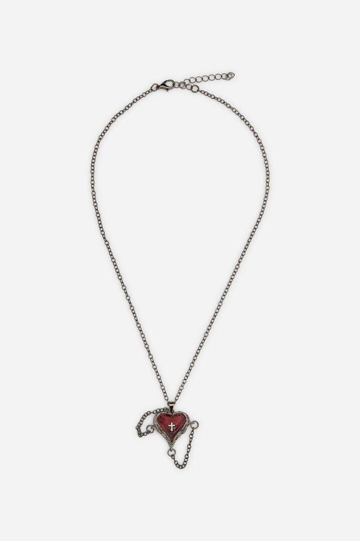 Image of Necklaces. Product name - Heart Chain Goth Necklace in Black Red colour by brand - Dangerfield