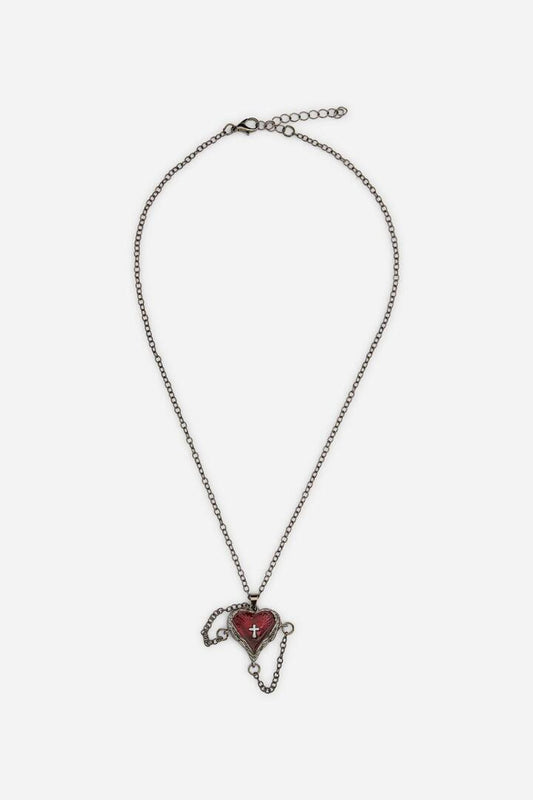 Image of Necklaces. Product name - Heart Chain Goth Necklace in Black Red colour by brand - Dangerfield