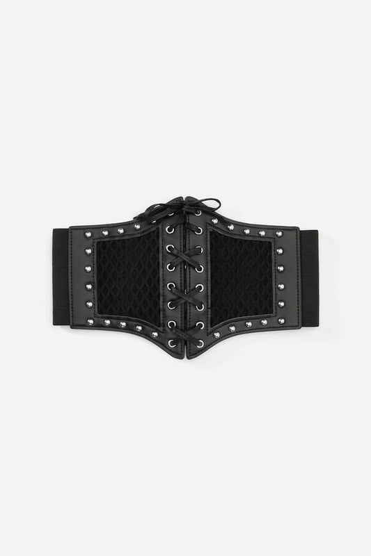 Image of Lingerie. Product name - Fishnet Mesh Stud Corset Belt in Black colour by brand - Black Friday