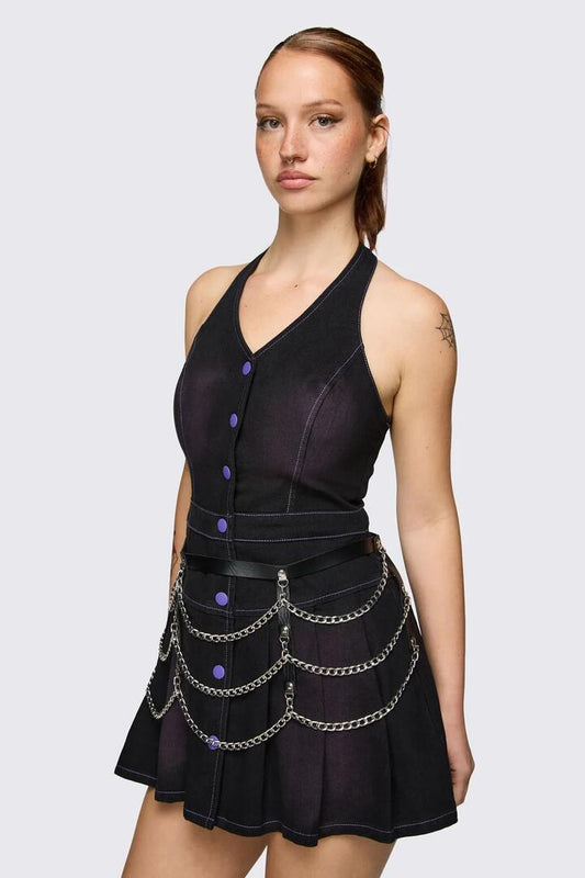 Image of a model wearing Skirts. Product name - Chained In Skirt Belt in Black colour by brand - Black Friday