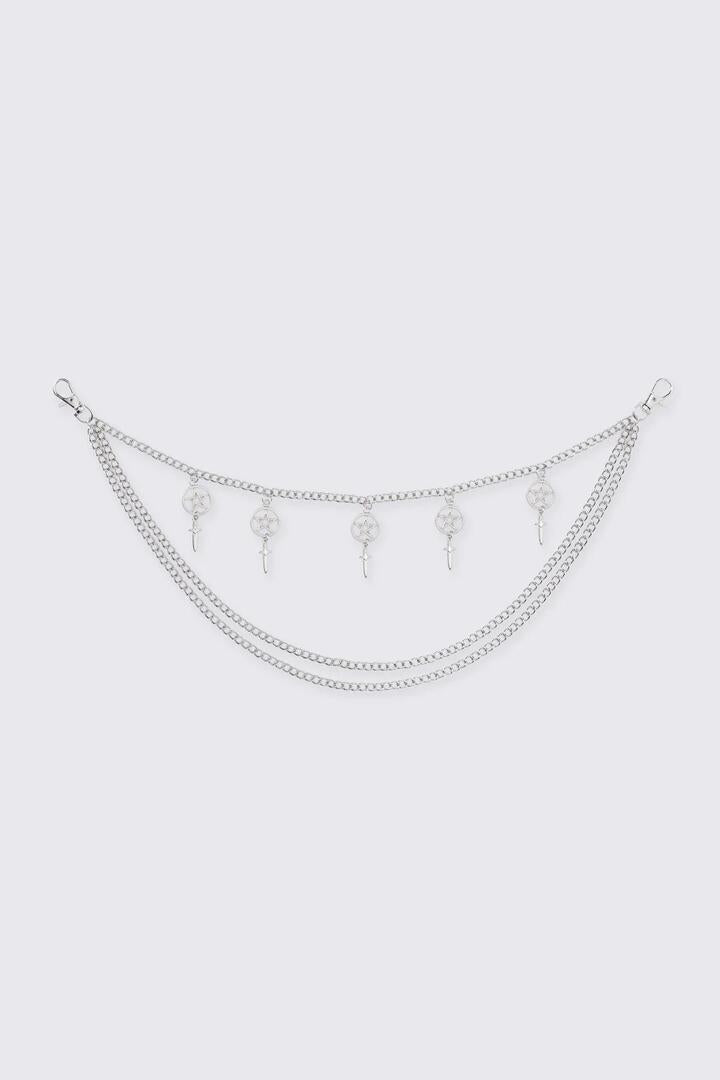 Image of Charms. Product name - Pentagram Sword Charm Chain in Silver colour by brand - Black Friday