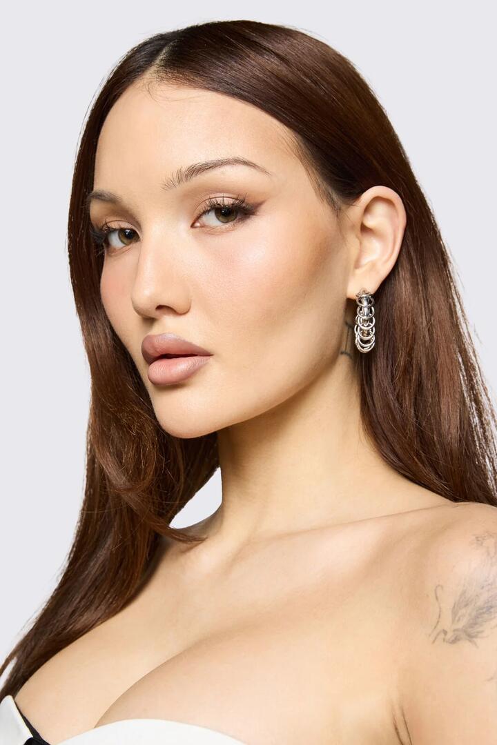 Image of Jewelry. Product name - Ringed Hoop Studs in Silver colour by brand - Black Friday