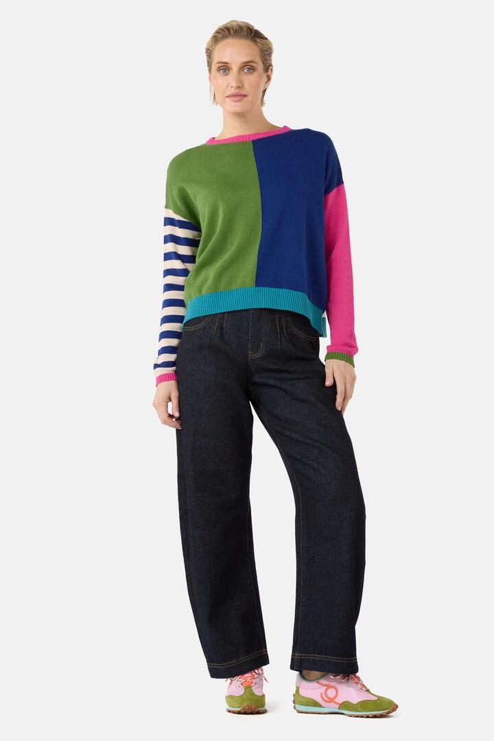 Image of a model wearing Outerwear. Product name - Rubix Jumper in Multi colour by brand - Gorman