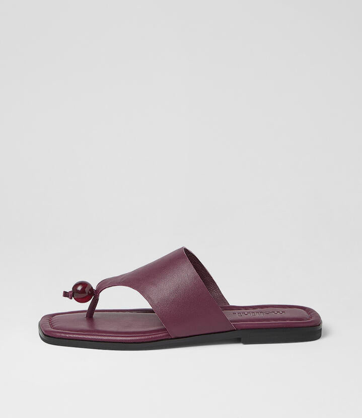 Image of Sandals. Product name - Arai Burgundy Leather Thongs in Burgundy colour by brand - MOLLINI
