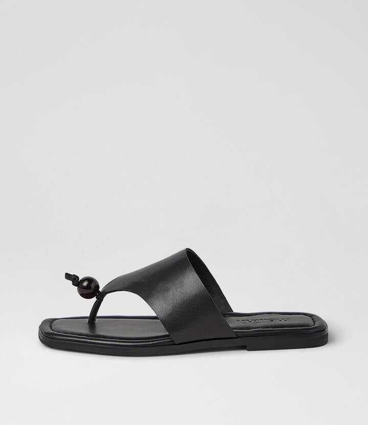 Image of Sandals. Product name - Arai Black Leather Thongs in Black colour by brand - MOLLINI