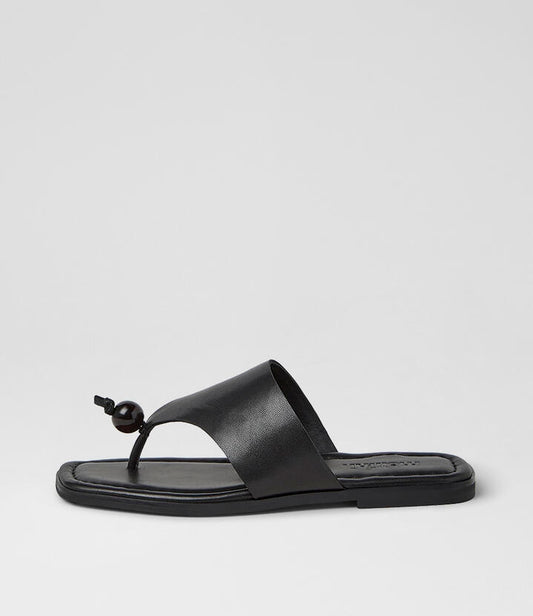 Image of Sandals. Product name - Arai Black Leather Thongs in Black colour by brand - MOLLINI