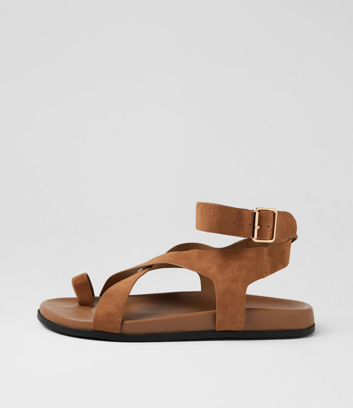 Image of Sandals. Product name - Huiro Coffee Black Suede Sandals in Coffee-Black Sole colour by brand - MOLLINI