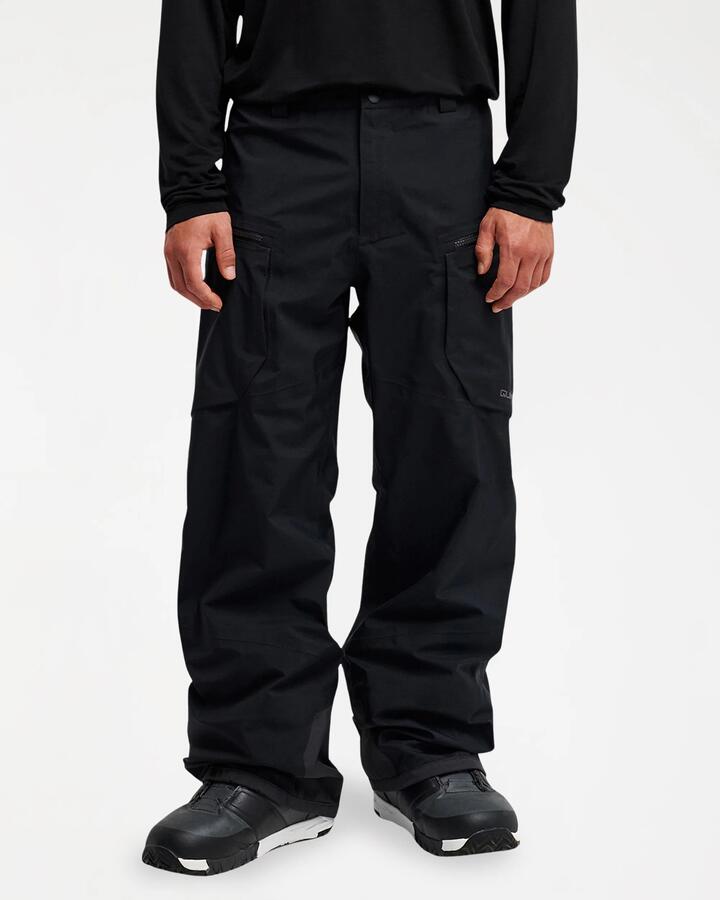 Image of a model wearing Pants. Product name - Quiksilver Mens Highline Pro 3L Gore-Tex Snow Pants Black in Black colour by brand - Quiksilver