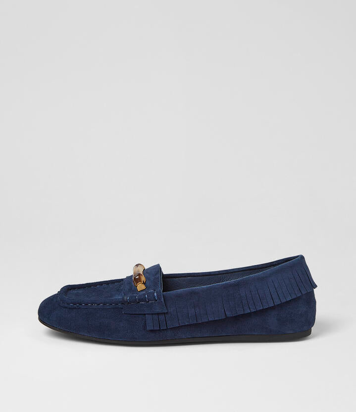 Image of Flats. Product name - Fantasm Navy Suede Flat Shoes in Navy colour by brand - MIDAS