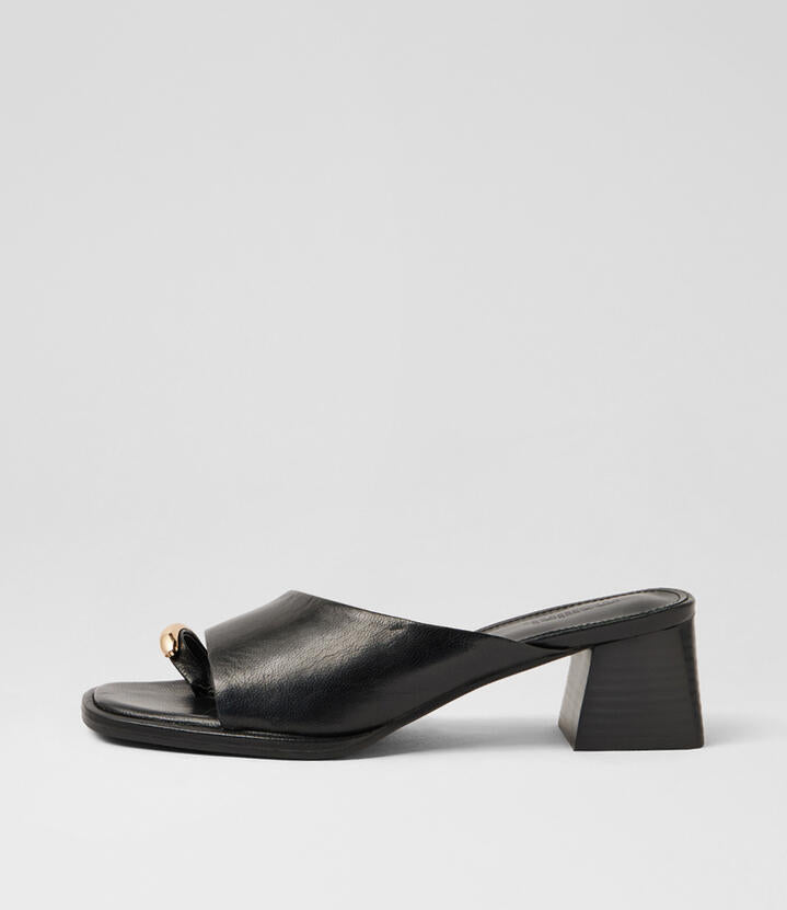 Image of Sandals. Product name - Mathila Black Vintage Leather Sandals in Black Vintage-Black Heel colour by brand - MOLLINI
