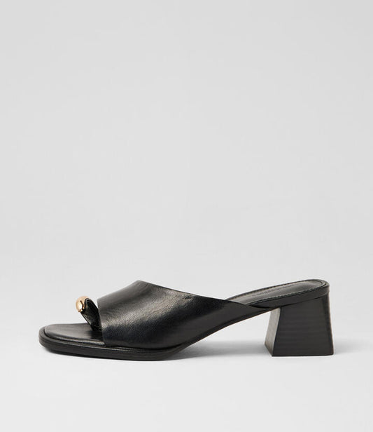 Image of Sandals. Product name - Mathila Black Vintage Leather Sandals in Black Vintage-Black Heel colour by brand - MOLLINI