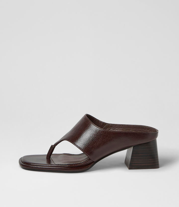 Image of Sandals. Product name - Marte Choc Dark Brown Leather Sandals in Choc-Dk Brown Heel colour by brand - MOLLINI