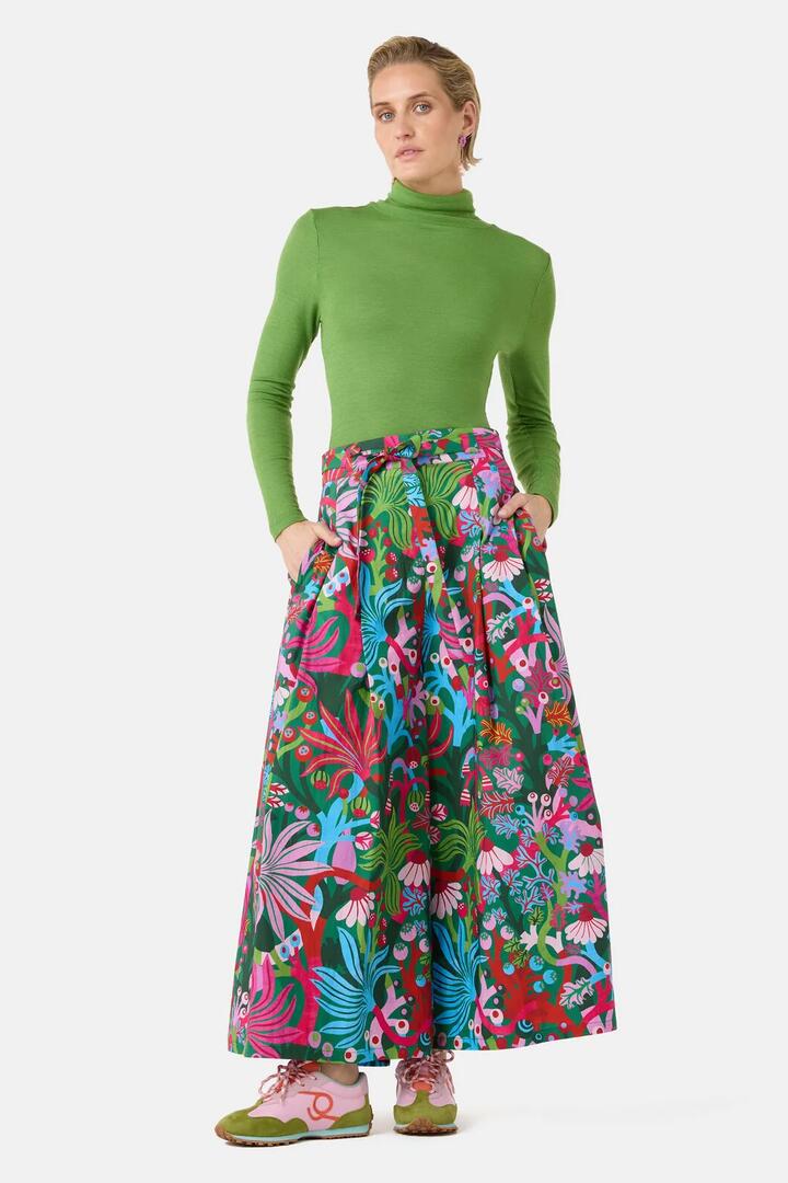 Image of a model wearing Skirts. Product name - Wild Garden Culotte in Print colour by brand - Gorman