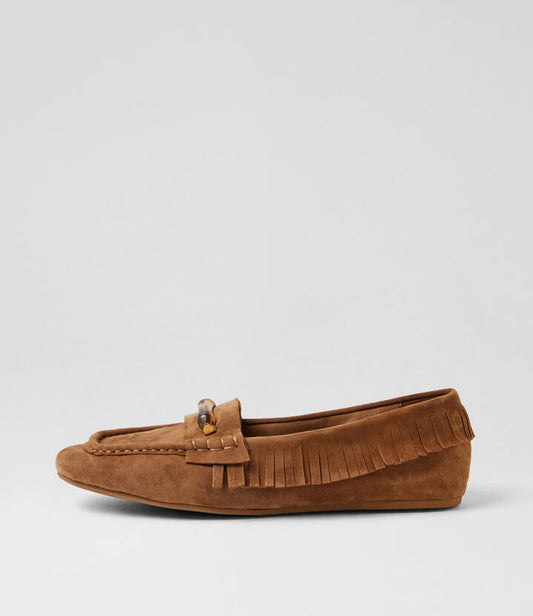 Image of Flats. Product name - Fantasm Coffee Suede Flat Shoes in Coffee colour by brand - MIDAS