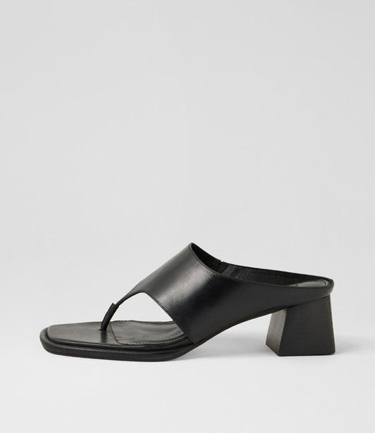 Image of Sandals. Product name - Marte Black Leather Sandals in Black-Black Heel colour by brand - MOLLINI