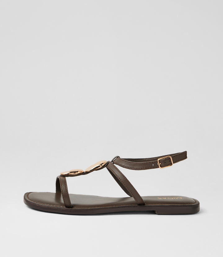 Image of Sandals. Product name - Frankis Dark Brown Leather Sandals in Dk Brown colour by brand - MIDAS