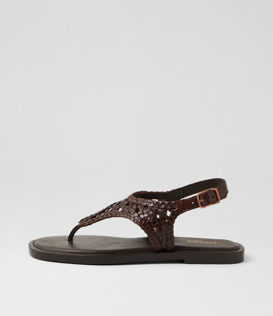 Image of Sandals. Product name - Fanzeema Dark Brown Leather Thongs in Dk Brown colour by brand - MIDAS