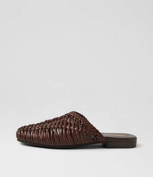 Image of Flats. Product name - Dessia Choc Leather Flat Shoes in Choc colour by brand - MOLLINI