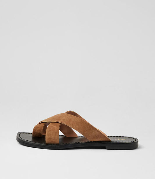 Image of Sandals. Product name - Kazia Taupe Black Suede Thongs in Taupe-Black Sole colour by brand - MIDAS