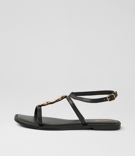 Image of Sandals. Product name - Frankis Black Leather Sandals in Black colour by brand - MIDAS