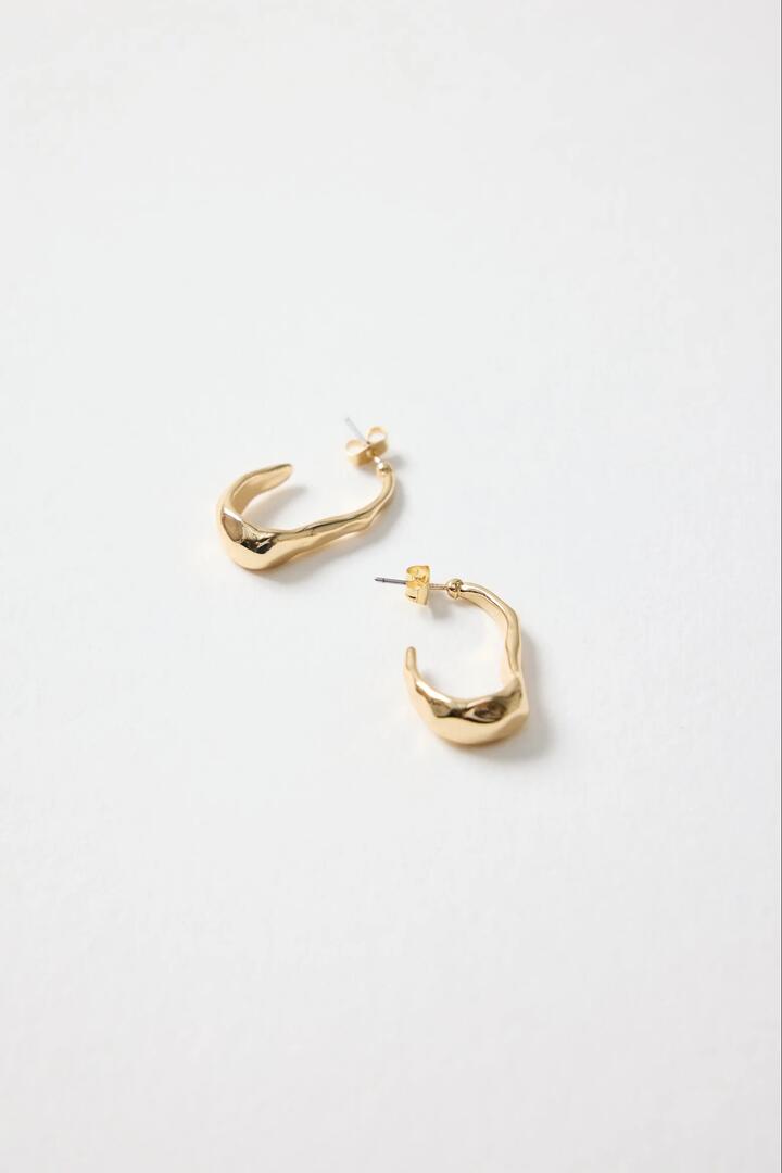 Image of Jewelry. Product name - Organic Wavy Hook Gold Stud Earring in Gold colour by brand - Humble + Heart