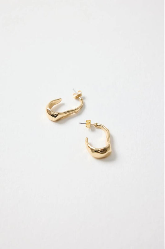 Image of Jewelry. Product name - Organic Wavy Hook Gold Stud Earring in Gold colour by brand - Humble + Heart