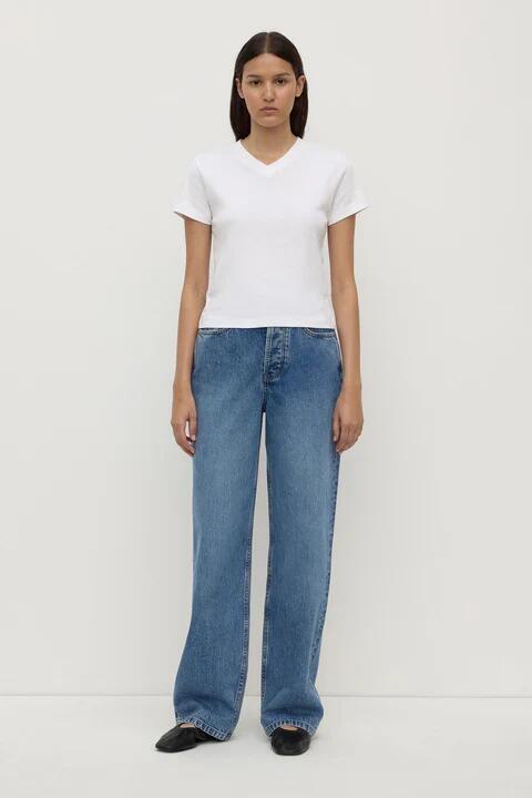 Image of Jeans. Product name - High Classic Blue Rise Straight Jean in Blue colour by brand - Assembly Label
