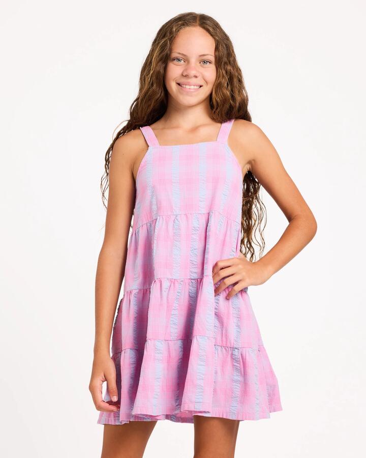 Image of Dresses. Product name - Roxy Girls 8-16 Phoebe Check Mini Dress Fuchsia Pink in Fuchsia Pink colour by brand - Roxy