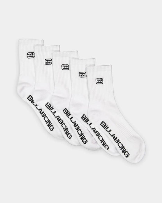 Image of Socks. Product name - Billabong Boys 8-16 Boys 5 Pack Sport Socks White in White colour by brand - Billabong